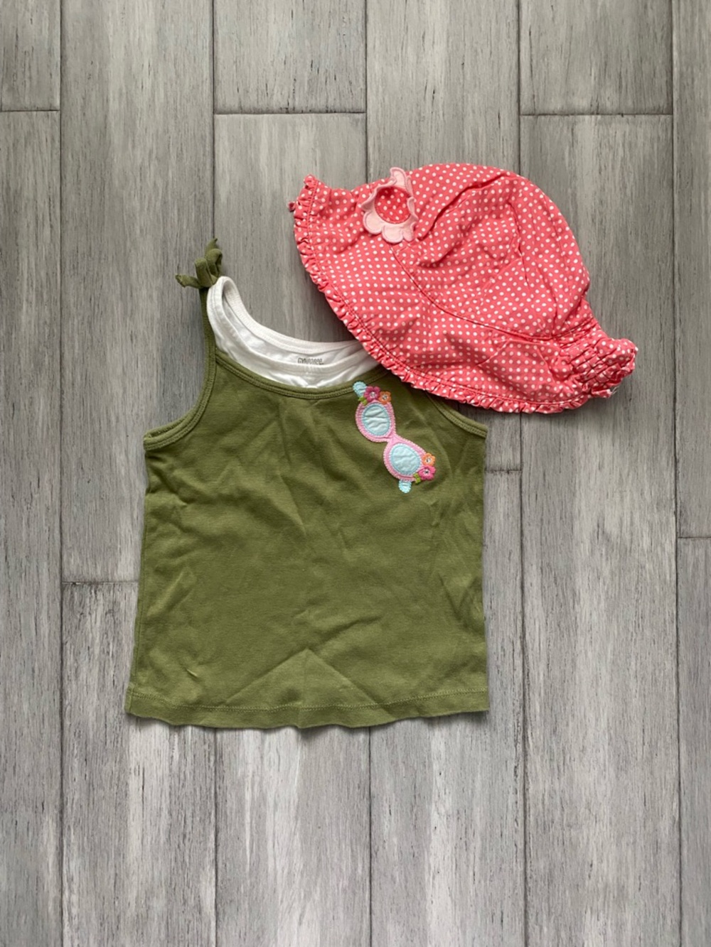 Gymboree Girls Kids Summer Green Tank Top with Pink Polka Dot Hat 5T Cotton